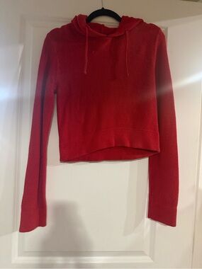 Red Knit Hooded Pullover Sweater